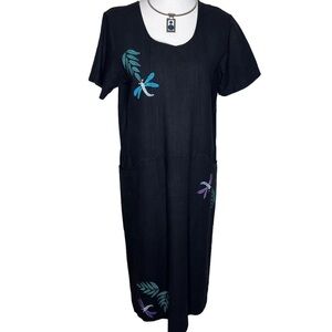 JuliAnne Dragonfly Dress Size M Black Art to Wear Relaxed Fit
